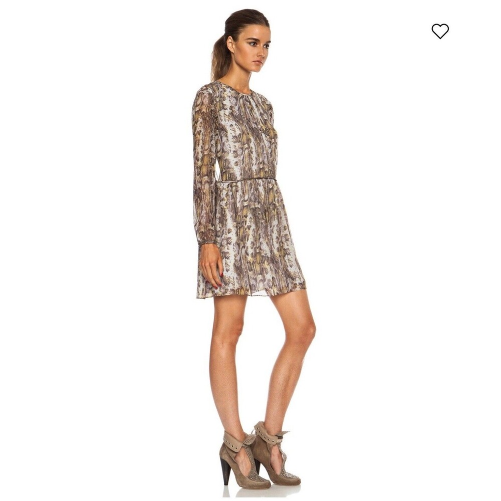 Jenni Kayne Silk Snake Print Long Sleeve Mini Dress Brown Yellow Size M